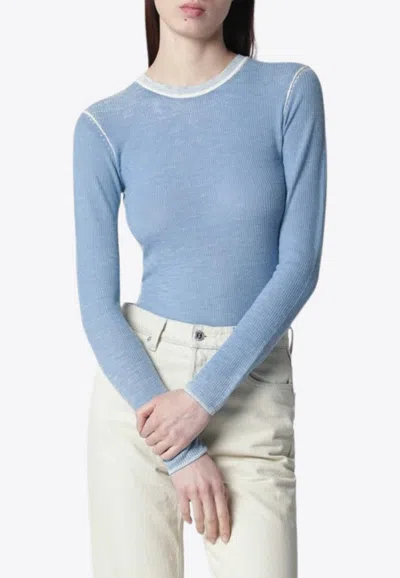 6397 Vintage-effect Knitted Long-sleeved T-shirt In Blue