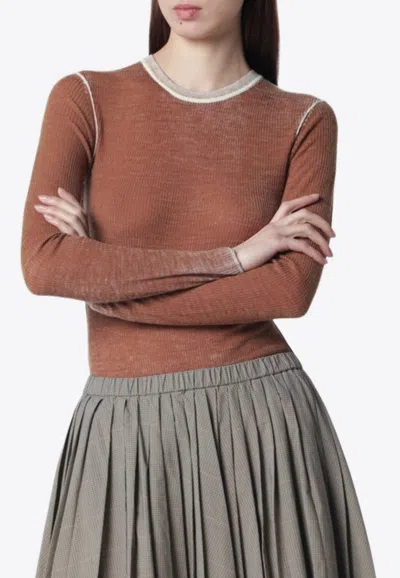 6397 Vintage-effect Knitted Long-sleeved T-shirt In Brown