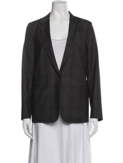 Pre-owned 6397 Virgin Wool Plaid Print Blazer In Gray
