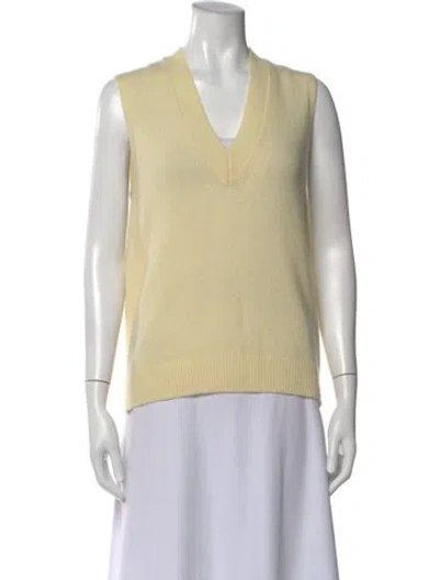 Pre-owned 6397 Virgin Wool V-neck Sweater In Yellow