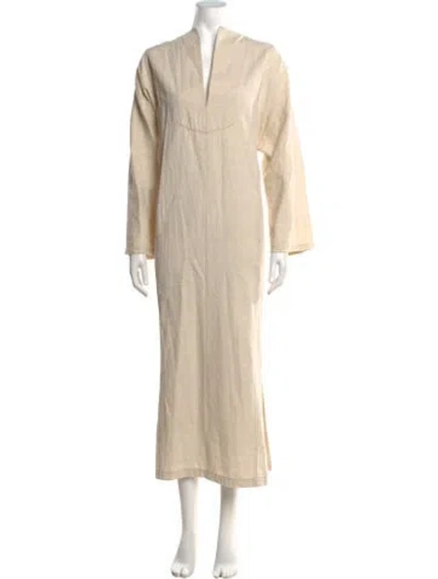 Pre-owned 6397 V-neck Long Dress In Neutrals