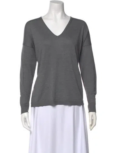 Pre-owned 6397 V-neck Long Sleeve Top In Gray