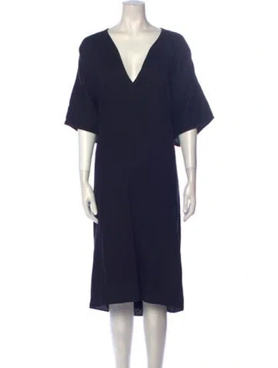 Pre-owned 6397 V-neck Midi Length Dress In Black