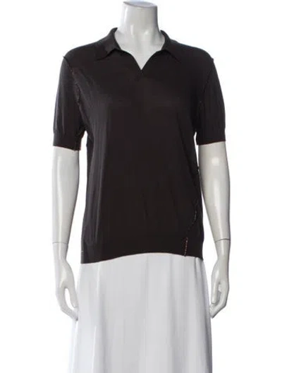 Pre-owned 6397 V-neck Short Sleeve Polo In Brown