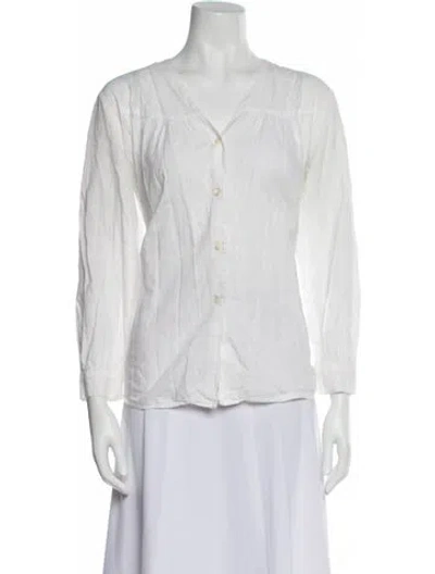 Pre-owned 6397 V-neck Three-quarter Sleeve Blouse In Neutral