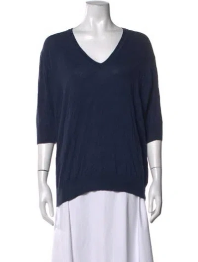 Pre-owned 6397 V-neck Three-quarter Sleeve Top In Blue