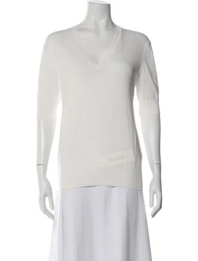 Pre-owned 6397 V-neck Three-quarter Sleeve Top In Neutral