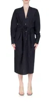 6397 Women's Colarless Shirtdress In Black In Blue