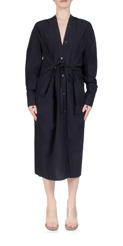 6397 Women's Colarless Shirtdress In Black In Blue