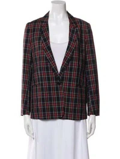 Pre-owned 6397 Wool Plaid Print Blazer In Black
