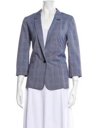 Pre-owned 6397 Wool Plaid Print Blazer In Blue