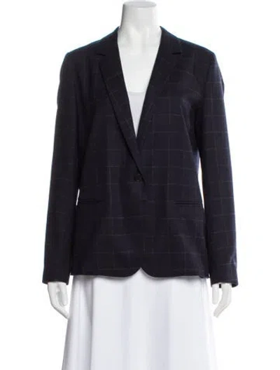 Pre-owned 6397 Wool Plaid Print Blazer In Blue