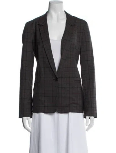 Pre-owned 6397 Wool Plaid Print Blazer In Brown