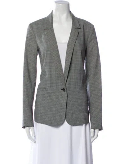 Pre-owned 6397 Wool Plaid Print Blazer In Gray