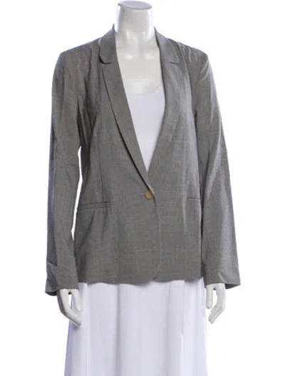 Pre-owned 6397 Wool Plaid Print Blazer In Gray