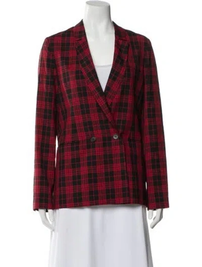 Pre-owned 6397 Wool Plaid Print Blazer In Red