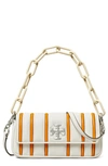 Tory Burch Kira Small Bombe Stripe Flap Shoulder Bag In Blanc / Orange Citrine
