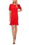 Cece Clip Dot Puff Sleeve Dress In Red