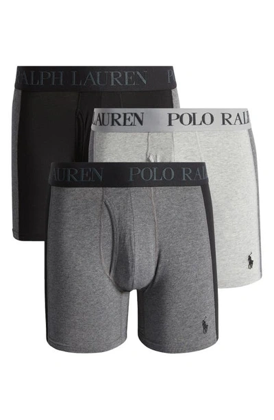 Polo Ralph Lauren Four Way Stretch Cooling Color Blocked Boxer Briefs, Pack Of 3 In Charcoal Heather