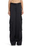 Versace High-rise Wide-leg Satin Cargo Pants In Black