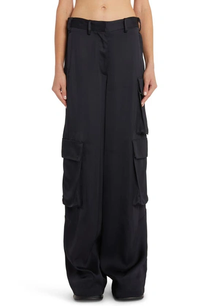 Versace High-rise Wide-leg Satin Cargo Trousers In Negro