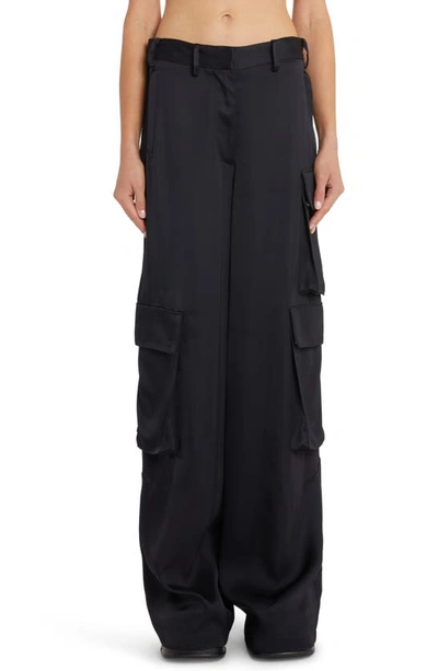 Versace High-rise Wide-leg Satin Cargo Pants In Negro