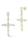 Sphera Milano Sterling Silver & Cz Cross Dangle Earrings In Gold