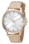 Citizen Diamond Accent Eco-drive Croc Embossed Leather Strap Watch, 37mm In Brown