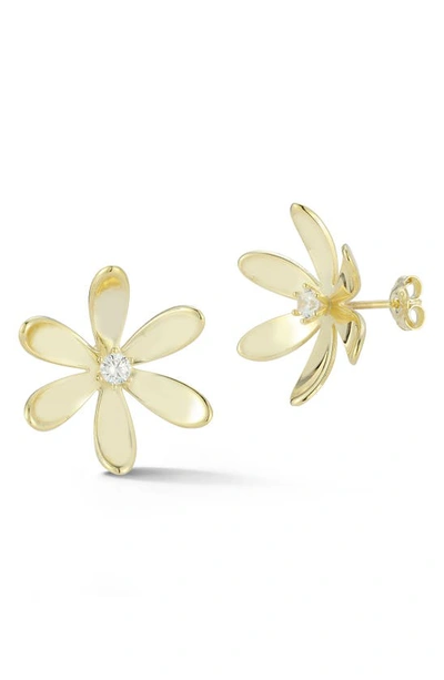 Sphera Milano Sterling Silver & Cz Flower Stud Earrings In Gold