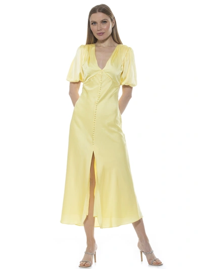 Alexia Admor Lorelei V-neck Bubble Sleeve Midi Dress In Yellow