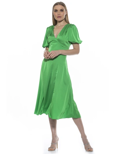 Alexia Admor V-neck Puff Sleeve Midi Dress In Bright Green