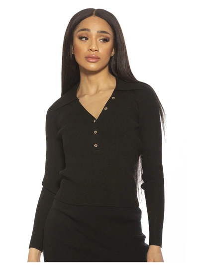 Alexia Admor Ribbed Long Sleeve Polo In Black