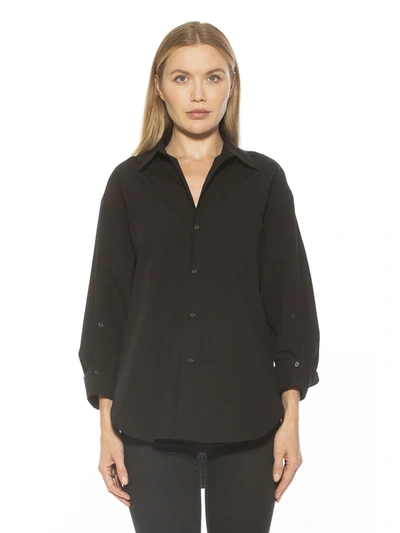 Alexia Admor Amber Classic Boyfriend Fit Button-up Shirt In Black