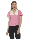 Alexia Admor Sandra Short Sleeve Button-up Blouse In Pink