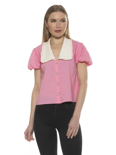 Alexia Admor Sandra Short Sleeve Button-up Blouse In Pink
