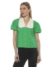 Alexia Admor Sandra Short Sleeve Button-up Blouse In Green
