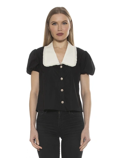 Alexia Admor Sandra Short Sleeve Button-up Blouse In Black