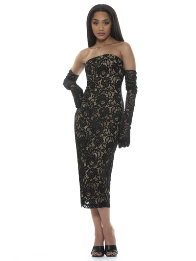 Alexia Admor Zelle Strapless Lace Midi Sheath Dress In Black/beige