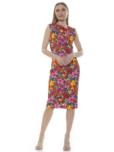 Alexia Admor Diane Asymmetric Sleeveless Midi Sheath Dress In Floral Multi