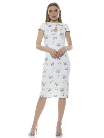 Alexia Admor Janine Crewneck Draped Midi Sheath Dress In Ivory Floral