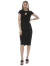 Alexia Admor Janine Crewneck Draped Midi Sheath Dress In Black