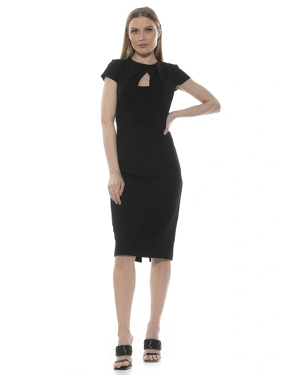 Alexia Admor Janine Crewneck Draped Midi Sheath Dress In Black