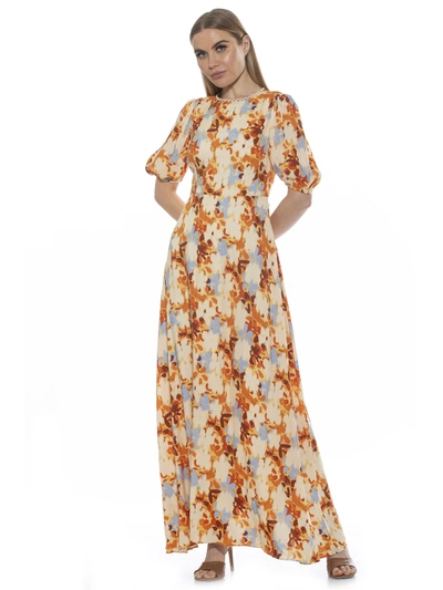 Alexia Admor Imogen Open Back Floral Print Midi Dress In Beige