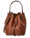 Valentino Rockstud Drawstring Leather Bucket Bag In Brown