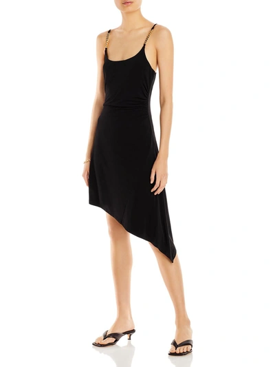 Aqua Womens Asymmetric Midi Slip Dress In Black