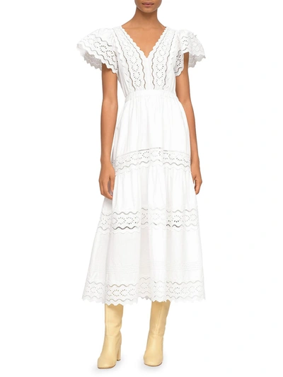 Sea New York Georgina Womens Cotton V-neck Midi Dress In White