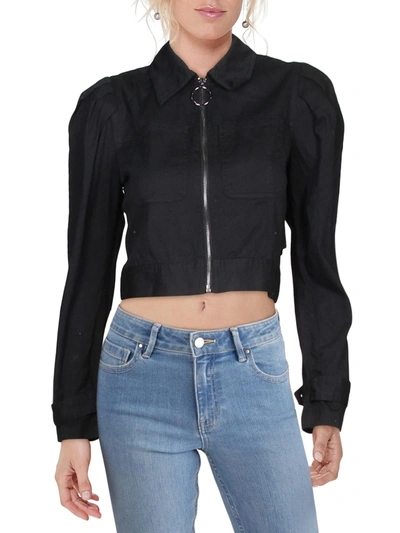 Danielle Bernstein Womens Cold Weather Crop Jacket In Black