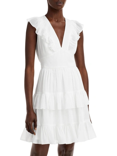 Aqua Womens Tiered Short Mini Dress In White