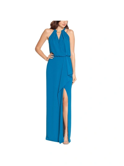 Xscape Womens Halter Maxi Evening Dress In Blue