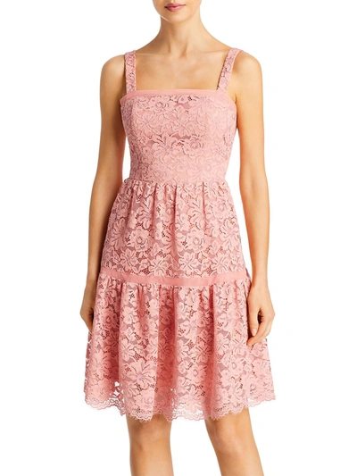 Aqua Womens Lace Above Knee Fit & Flare Dress In Pink